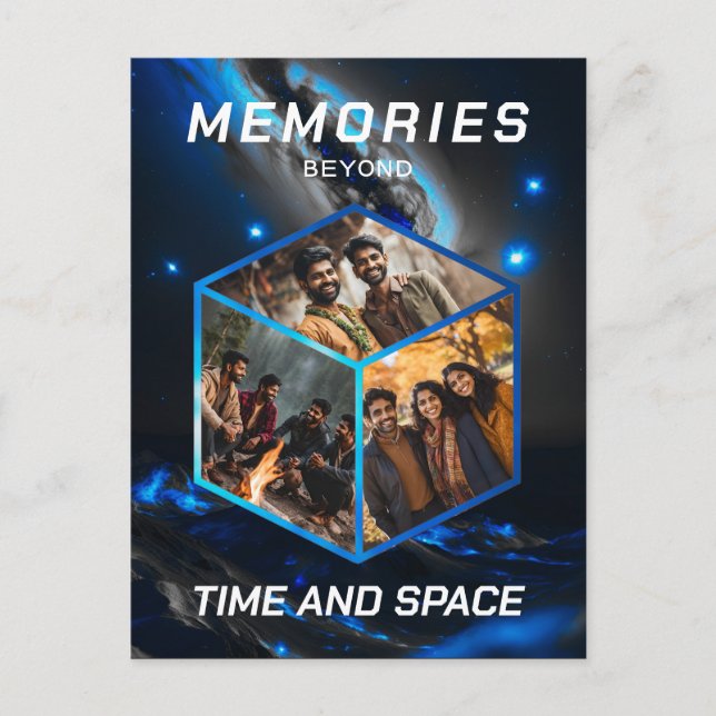 Space 3D Photo Cube Images Collage Postcard (Front)