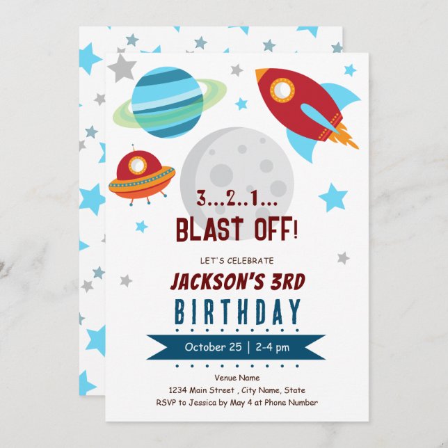 Space 3rd Birthday  Invitation (Front/Back)