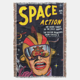 Space Action #2 Vintage Sci Fi Comic Book Cover Throw Blanket