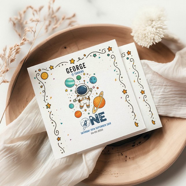 Space Adventure 1st Birthday | Outer Space Party Napkin (Creator Uploaded)