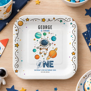 Space Adventure 1st Birthday Outer Space Party Paper Plate
