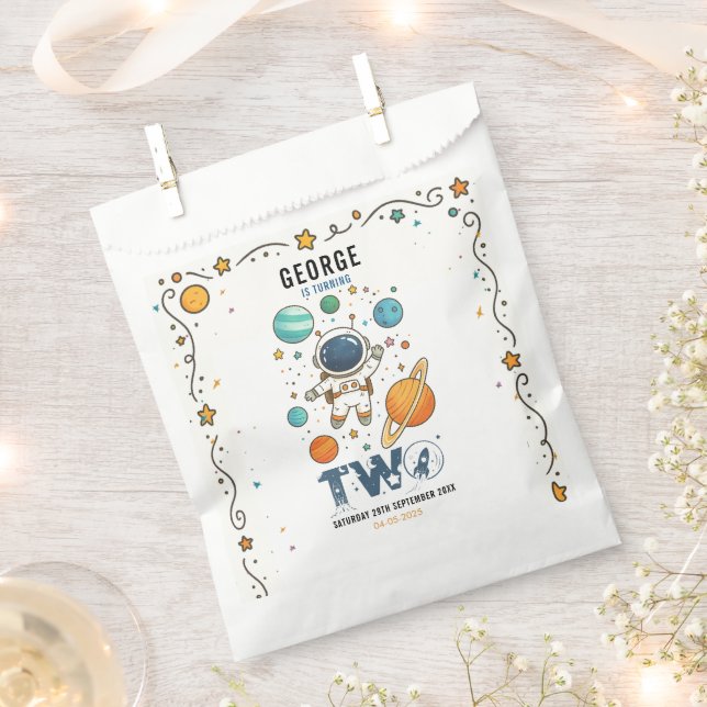 Space Adventure 2nd Birthday | Outer Space Party Favour Bag (Clipped)