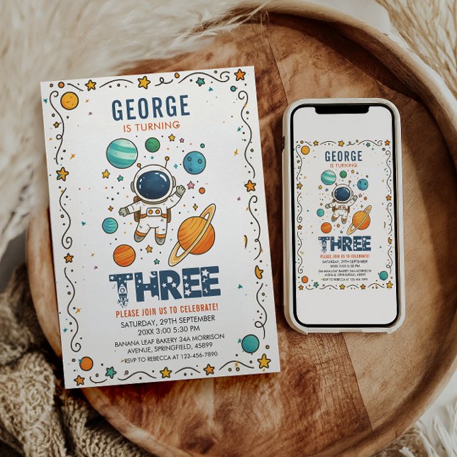 Space Adventure 3rd Birthday | Outer Space Party Invitation (Creator Uploaded)