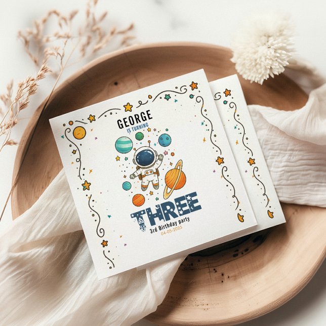 Space Adventure 3rd Birthday | Outer Space Party Napkin (Creator Uploaded)