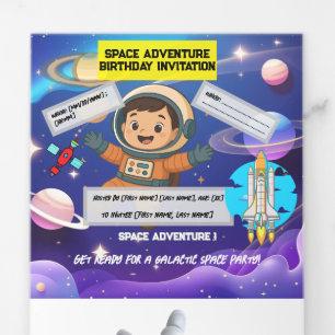 Space Adventure Birthday Invitation - Flat Card