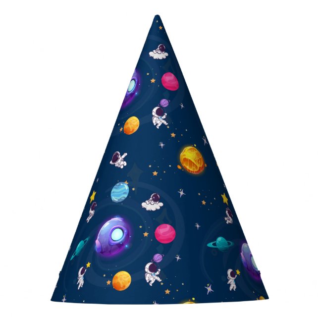 Space Adventure:Blue Astronaut Kids Birthday Party Hat (Front)