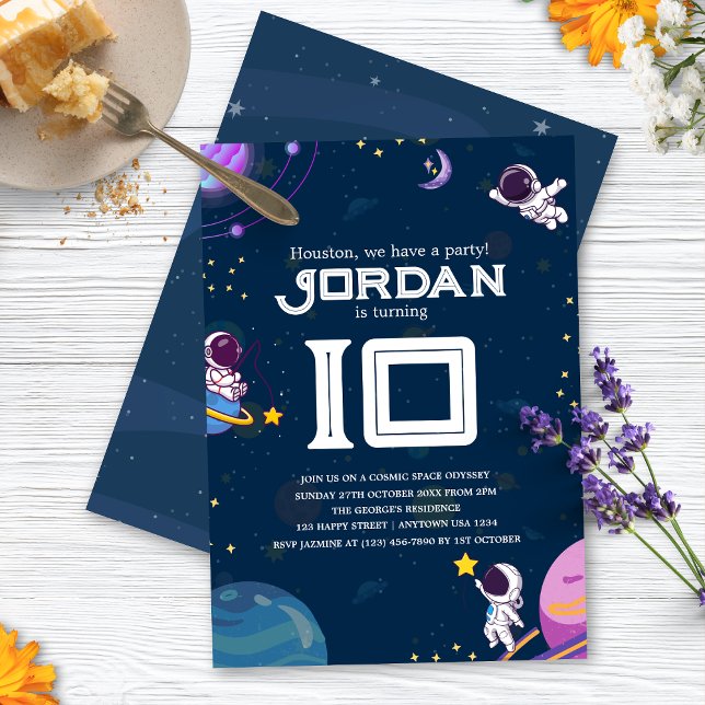 Space Adventure:Blue Astronaut Kids Birthday Party Invitation (In use)