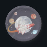 Space Adventure Boy's Birthday Paper Plate<br><div class="desc">Get ready for blast off with our watercolor space themed collection – give your child a party that's out of the world with our unique,  fully customisable outer space birthday design,  featuring colourful planets and a rocket ship. Add your own personalisations using the customise tool!</div>