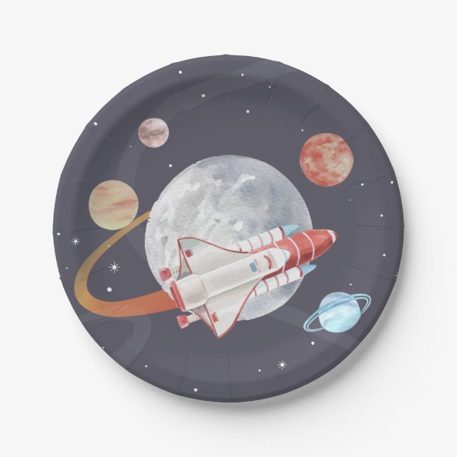 Space Adventure Boy's Birthday Paper Plate (Front)