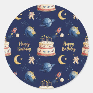 Space Adventure Kids Birthday Classic Round Sticker