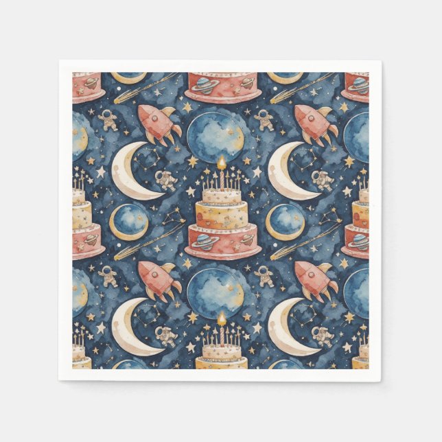 Space Adventure Kids Birthday Paper Napkin (Front)