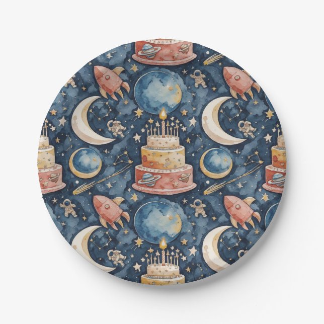 Space Adventure Kids Birthday Paper Plate (Front)