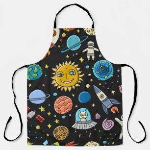 Space adventure: planets, rockets pattern. apron