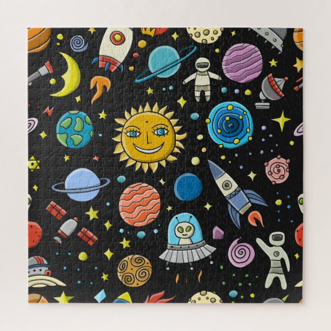Space adventure: planets, rockets pattern. jigsaw puzzle (Vertical)