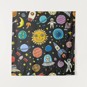 Space adventure: planets, rockets pattern. tapestry