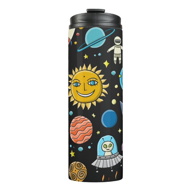 Space adventure: planets, rockets pattern. thermal tumbler (Front)