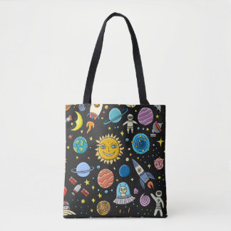 Space adventure: planets, rockets pattern. tote bag