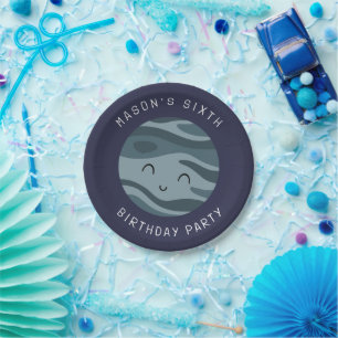 Space Adventure Playful Kids Birthday Cute Planet Paper Plate