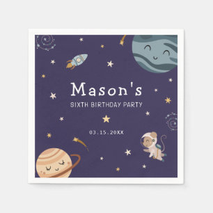 Space Adventure Playful Kids Birthday Party Napkin