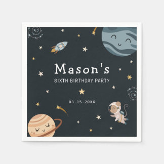 Space Adventure Playful Kids Birthday Party Napkin