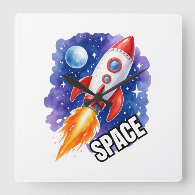 Space Adventure Poster | Adventure Awaits Among  Square Wall Clock (Front)