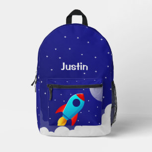 Space Adventure Rocket Design Printed Backpack