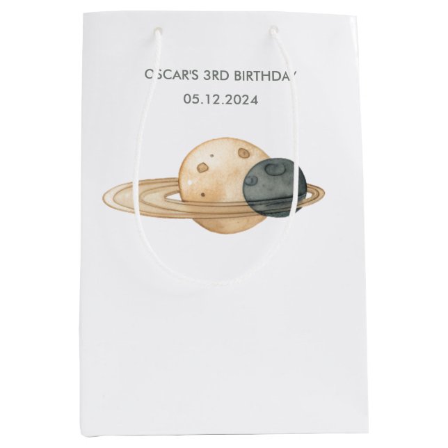 "Space Adventure Watercolor First Birthday  Medium Gift Bag (Front)