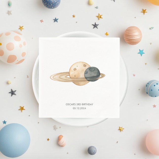 "Space Adventure Watercolor First Birthday  Napkin (Creator Uploaded)