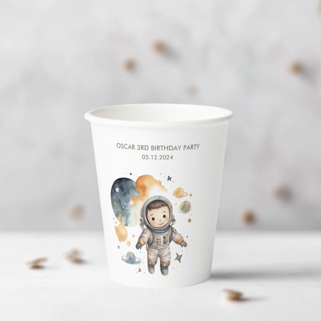 "Space Adventure Watercolor First Birthday  Paper Cups (Creator Uploaded)