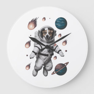 Space Adventure With A Dog Astronaut Large Clock
