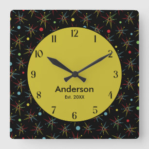 Space Age Atomic Retro Dot Custom Colors Square Wall Clock