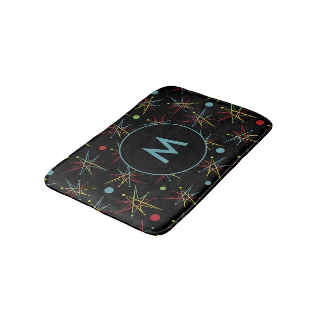 Space Age Atomic Retro Dot Custom Colours Monogram Bath Mat (Angled)