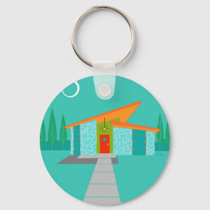 Space Age Cartoon Button Keychain