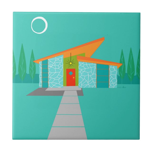 Space Age Cartoon House Ceramic Tile (Front)