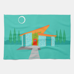 Space Age Cartoon House Kitchen Towel