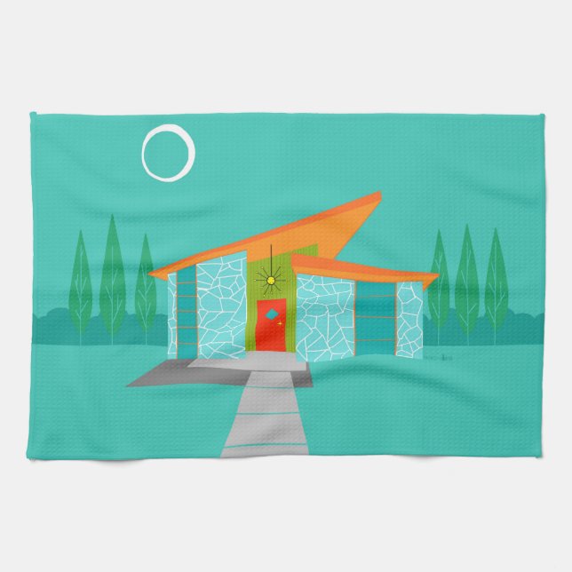 Space Age Cartoon House Kitchen Towel (Horizontal)