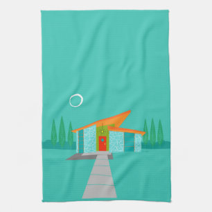 Space Age Cartoon House Kitchen Towel