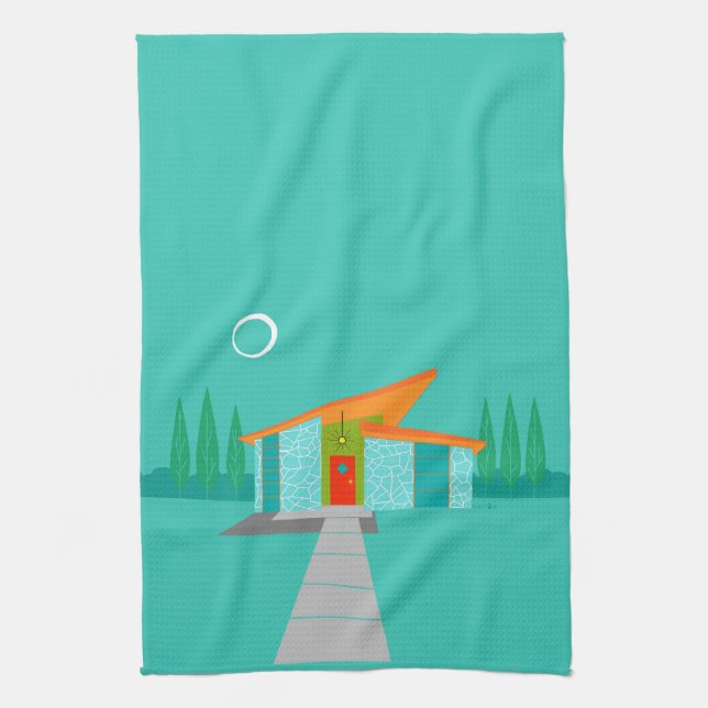 Space Age Cartoon House Kitchen Towel (Vertical)