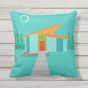 Space Age Cartoon House Outdoor Pillow
