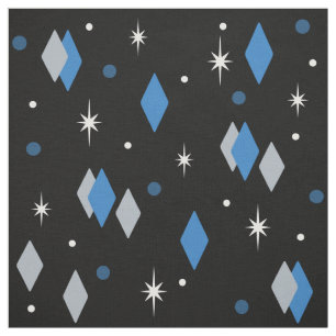 Space Age Diamonds Blue Black Grey Fabric