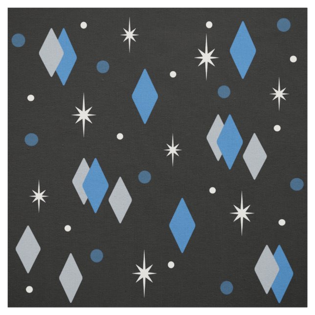 Space Age Diamonds Blue Black Grey Fabric (Swatch)