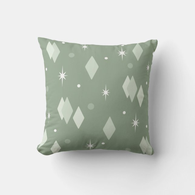 Space Age Diamonds Sage Green Cushion (Front)