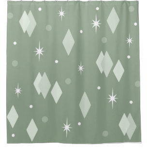 Space Age Diamonds Sage Green Shower Curtain