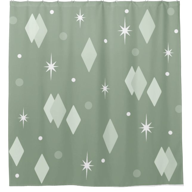 Space Age Diamonds Sage Green Shower Curtain (Front)