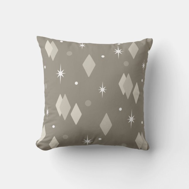 Space Age Diamonds Taupe Brown Grey Cushion (Front)
