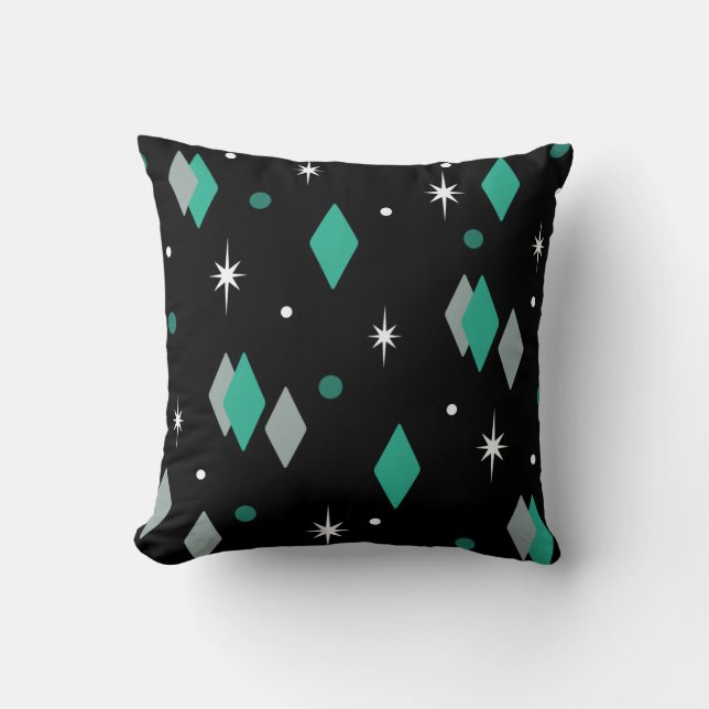 Space Age Diamonds Turquoise Black Cushion (Front)