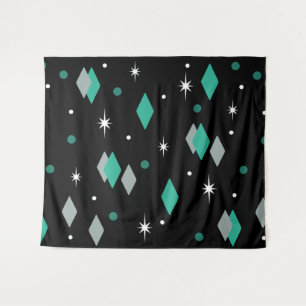 Space Age Diamonds Turquoise Black Tapestry