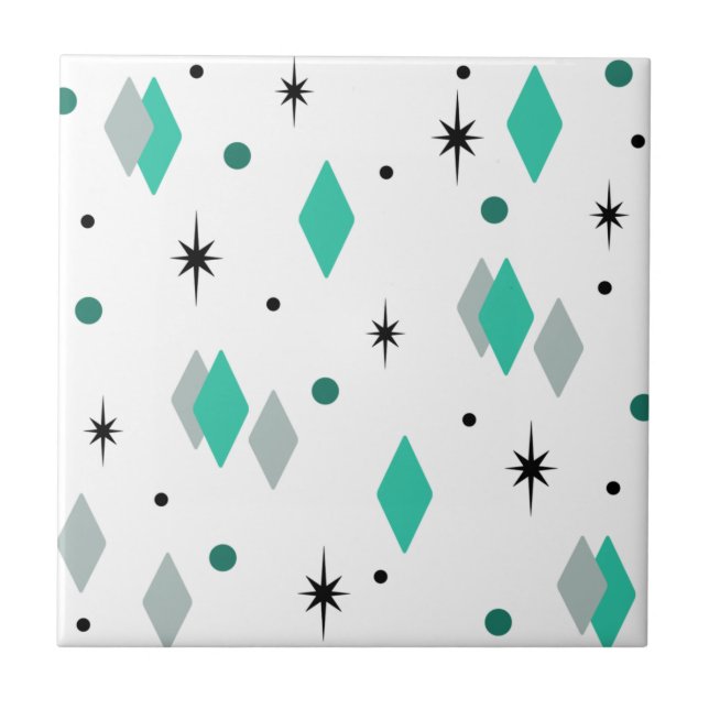 Space Age Diamonds Turquoise White Ceramic Tile (Front)