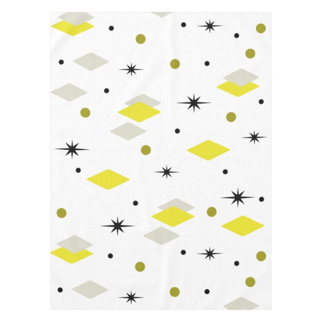 Space Age Diamonds Yellow Grey White Tablecloth (Front)