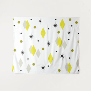 Space Age Diamonds Yellow Grey White Tapestry